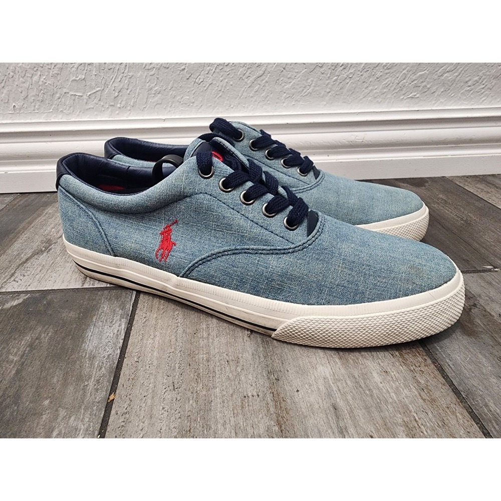 Polo Ralph Lauren Vaughn Denim Canvas Fashion Sneakers 10 D Men Laces Up Shoes